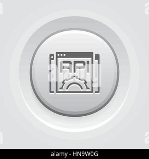 Settings API Icon. Business and Marketing. Isolated Illustration. Web Pages with text API and Gear in front. Stock Vector