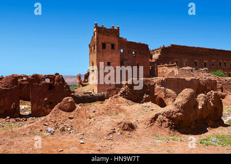 Exterior of the mud brick Berber Kasbah Telouet, Atlas Mountains Morocco Stock Photo