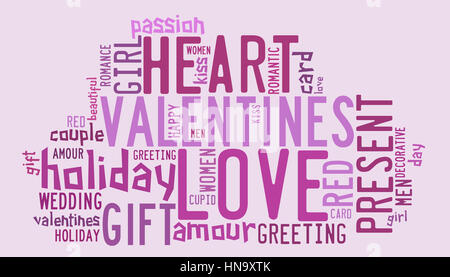 Valentines day and love concept in word tag cloud on purple background Stock Photo
