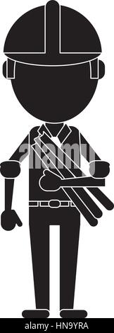 man building construction plans helmet pictogram vector illustration eps 10 Stock Vector