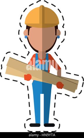 cartoon woman building construction wooden boards Stock Vector