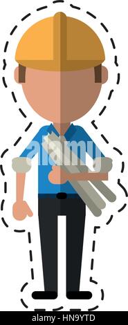 cartoon man building construction plans helmet Stock Vector