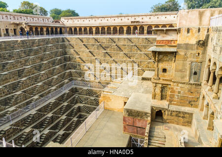 The Chand Baori Stepwell in the Rajasthani village of Abhaneri, North India. Stock Photo
