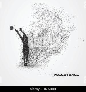 Volleyball player ball of a silhouette from particle.