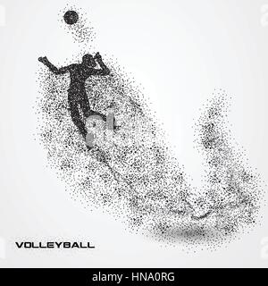Volleyball player ball of a silhouette from particle.