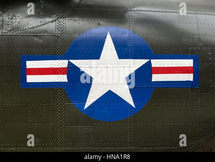 US Army roundel and stripe insignia on the side of a Vietnam war helicopter