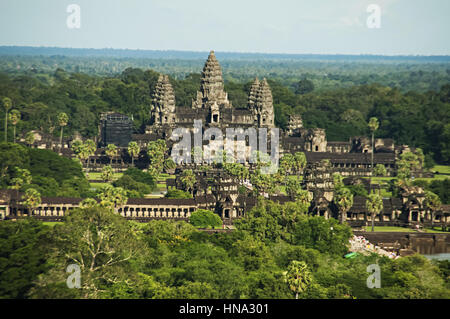 Angkor Wat temple complex, Aerial view. Siem Reap, Cambodia. Largest religious monument in the world 162.6 hectares. UNESCO World Heritage Stock Photo