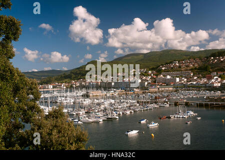 Panoramic view and bay, Bayona, Pontevedra province, Region of Galicia, Spain, Europe Stock Photo