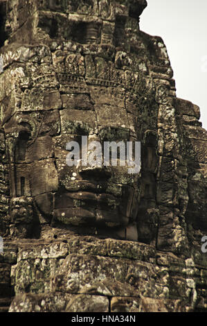 Face towers of the Bayon temple, In the center of Angkor Thom , Siem Reap, Cambodia. UNESCO World Heritage Site. Capital city of the Khmer empire buil Stock Photo