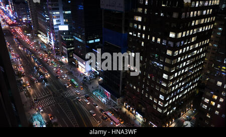 View of Gangnam-daero Boulevard in Gangnam district at night, Seoul, South Korea, Asia. Traffic, cars, buses Stock Photo