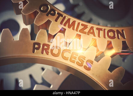 Optimization Process on Golden Cogwheels. 3D Illustration. Stock Photo