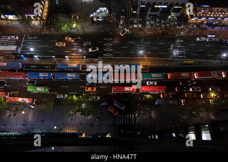 View of Gangnam-daero Boulevard in Gangnam district at night, Seoul, South Korea, Asia. Traffic, cars, buses Stock Photo