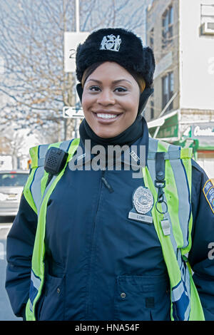 Portrait of a beautiful African American policewoman ibn Crown Heights, Brooklyn, New York City Stock Photo