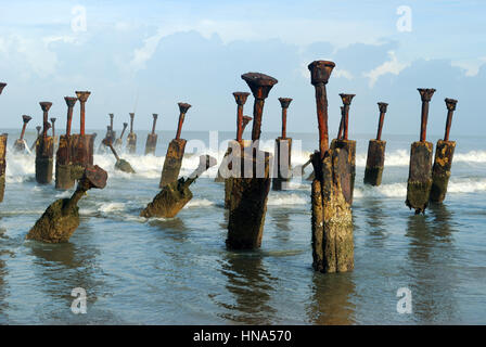 ruins of sea bridge at calicut,kerala,india Stock Photo