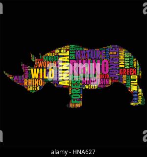 Rhino Typography word cloud colorful Vector illustration Stock Vector