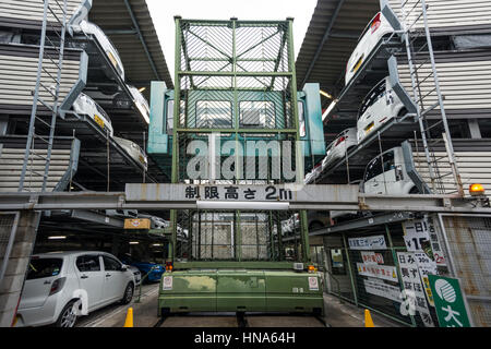 Space saving multistorey car park in the city of Kyoto, Japan Stock Photo