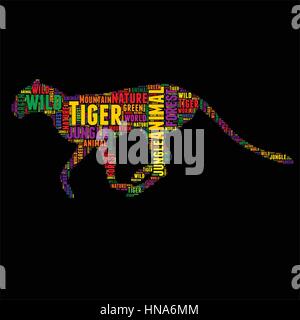 Tiger Typography word cloud colorful Vector illustration Stock Vector