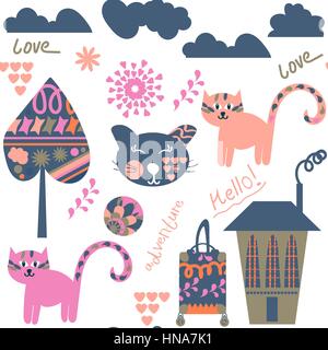 Travel fantasy colorful seamless pattern. It is located in swatch menu, vector. Cute colorful background Stock Vector