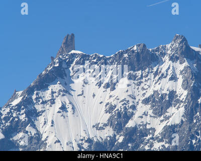 Dent du Geant sharp mountain of the mount Blanc massif in the Alps between Italy and  France Stock Photo