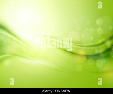 Smooth light blue waves lines and Lens Flares vector abstract background. Bokeh effect Stock Vector
