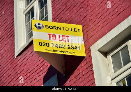 To Let estate agent board outside a first floor flat, London, UK. Stock Photo