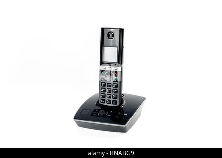 modern cordless dect phone with answering machine and charging station isolated on white backgound Stock Photo