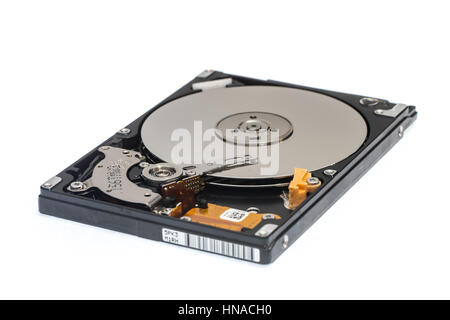 Close up inside of 2.5' computer disk drive HDD isolated on white background Stock Photo