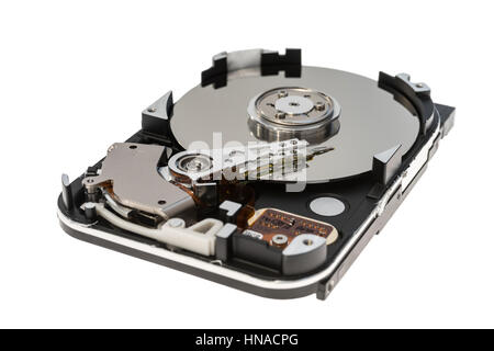 Close up inside of 3.5' computer hard disk drive HDD isolated on white background Stock Photo