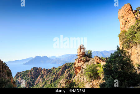 Calanches de Piana with view to the Gulf of Porto and Scandola, Corsica, France Stock Photo