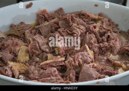 the dish of tripe, typical Florentine, said lamprey, made from cow stomach. Stock Photo