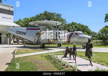 Northrop Grumman E-2 Hawkeye is an American all-weather, carrier-capable tactical airborne early warning (AEW) aircraft Stock Photo