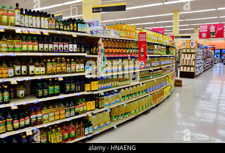 Shelves of olive oil inside Winn-Dixie grocery store, the local supermarket chain, Florida, USA