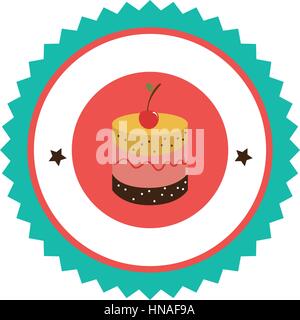 circular border with dessert with cream and cherry vector illustration Stock Vector