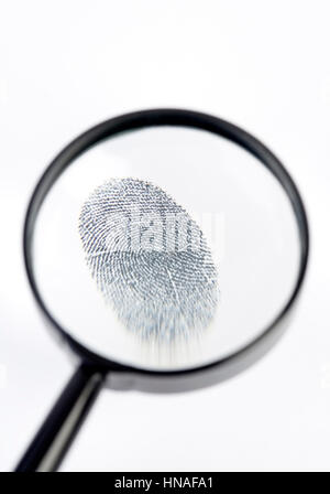 Fingerabdruck unter der Lupe - fingerprint under loupe Stock Photo