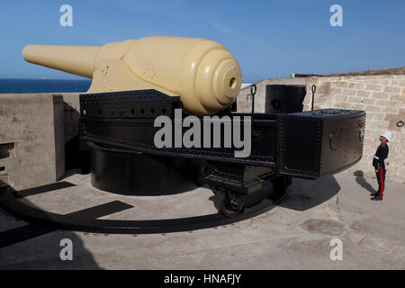 The Amrstrong 100-ton gun at Fort Rinella in Malta was designed to guard the sea routes into the Grand Harbour. Stock Photo