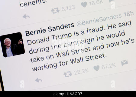 Senator Bernie Sanders Twitter account on mobile phone screen - USA ...