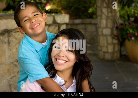 Happy Hispanic mother and her son. Stock Photo