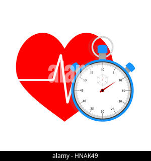 Measure pulse of stopwatch. Time and sport, heart beat after workout, vector illustration Stock Photo