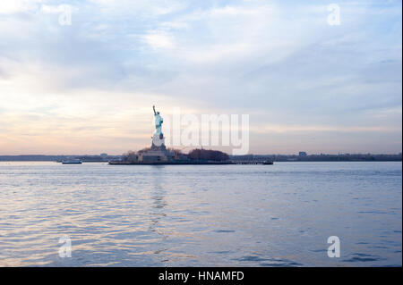 Statue of liberty view from a ferry going to new jersey Stock Photo