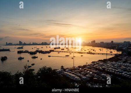 Pattaya city skyline and pier at morning in Pattaya, Chonburi, Thailand Stock Photo