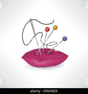 Sewing related elements. Needle and thread icon. Sewing sign. Needlework symbol. Sewing accessories. Stock Vector