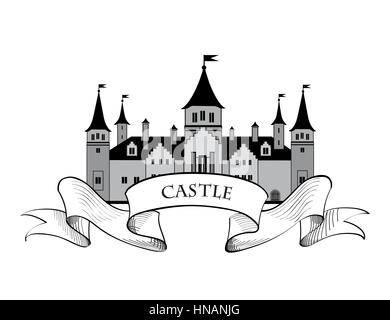 Castle logo. Retro vector label. Stock Vector