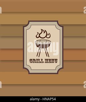 Grill menu retro banner design. BBQ food restaurant vintage poster design. Food and drink concept. Stock Vector