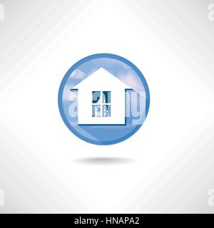 Home  icon. Circle blue button with shadow Stock Vector