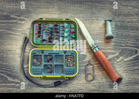 Sport fishing tackle box detail Salmon lures Alaska Stock Photo - Alamy