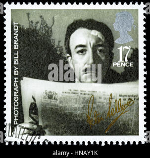 UNITED KINGDOM - CIRCA 1985: A used postage stamp printed in Britain celebrating British Film Year showing the Famous Actor Peter Sellers Stock Photo