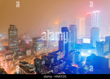 NANJING, CHINA - MARCH 18: Downtown Nanjing Xinjiekou financial district. This is the central downtown area of Nanjing at night time on March 18, 2016 Stock Photo
