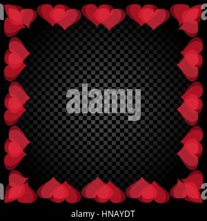 Translucent red heart shaped frame are located. Gradient Checker background. Valentine's Day. illustration Stock Vector