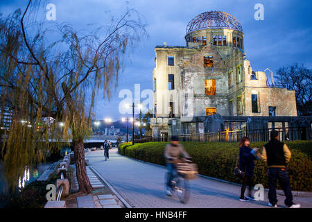 Atomic Bomb Dome (Gembaku), in Motoyasugawa river, Peace Park, Hiroshima, Japan Stock Photo