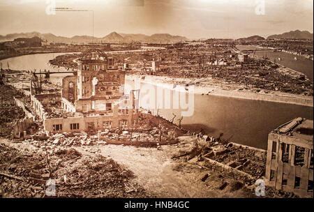 photo of Hiroshima after the atomic bomb explosion, Inside the Hiroshima Peace Memorial Museum, Hiroshima, Japan Stock Photo